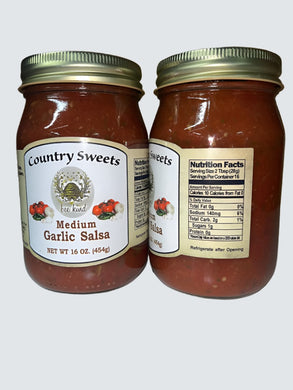 Country Sweets Medium Garlic Salsa 16 oz Jar